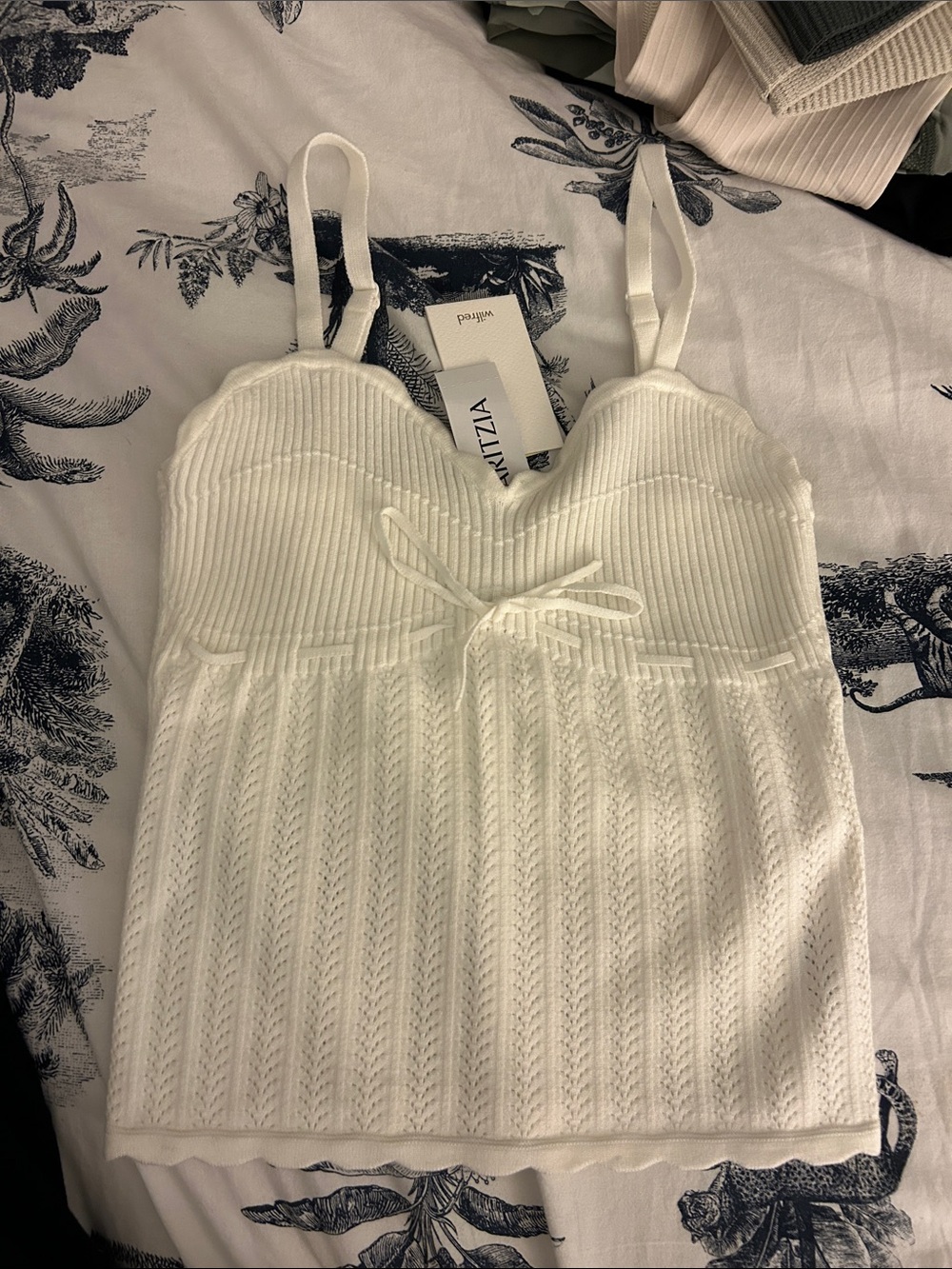 Aritzia Light Birch Knit Cami with Bow Detail